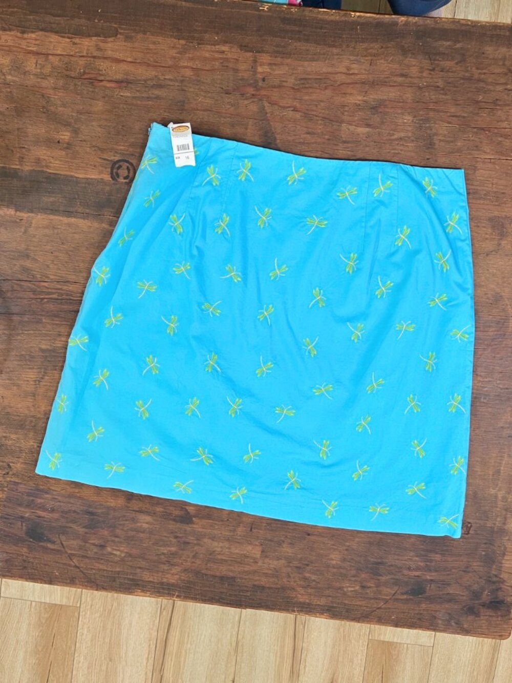 Talbots NWT Aqua Blue Dragonfly Embroidered Lightweight Cotton A-Line Skirt 16